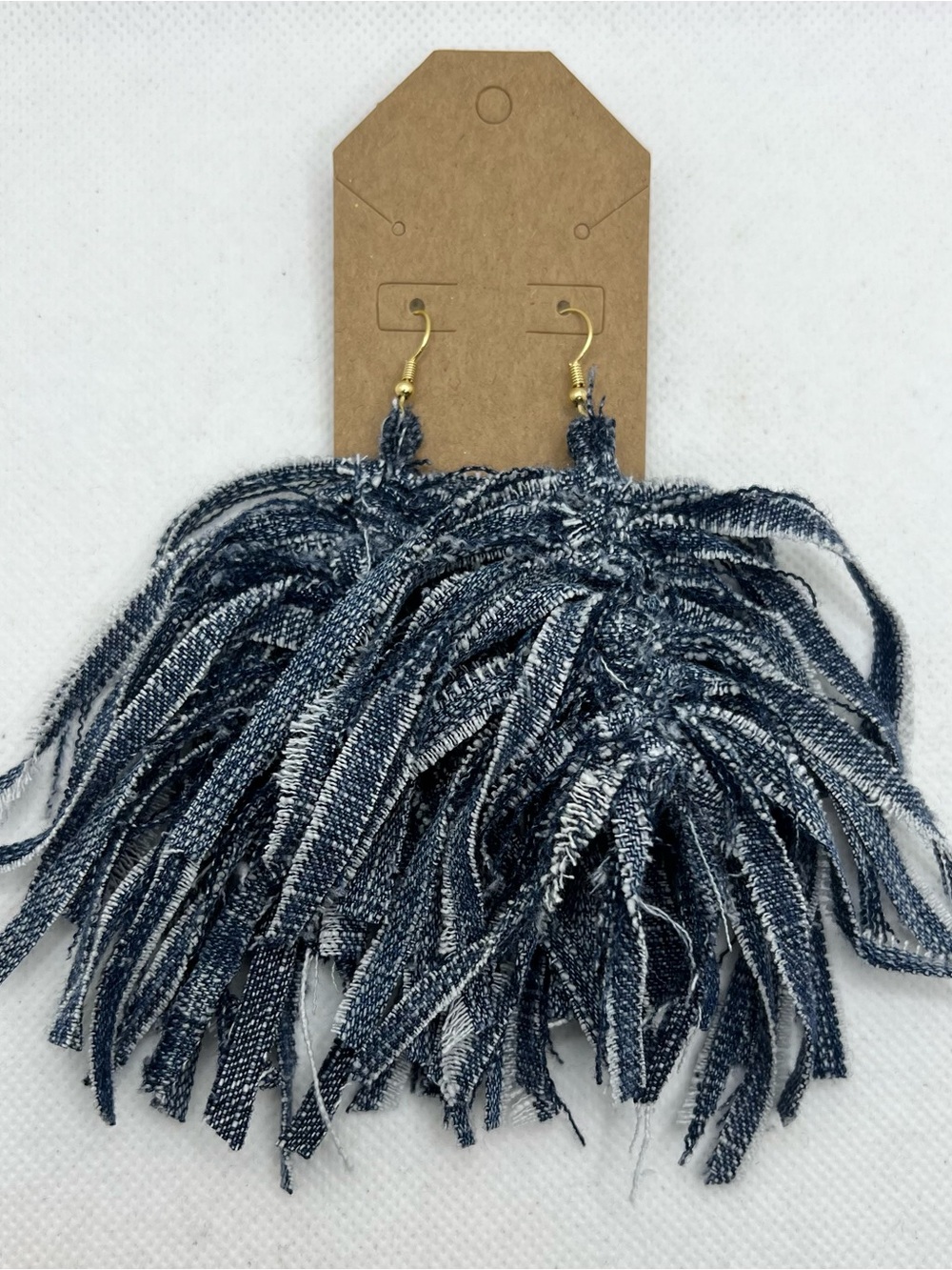 Denim Fringe Drop Earrings - Blue -